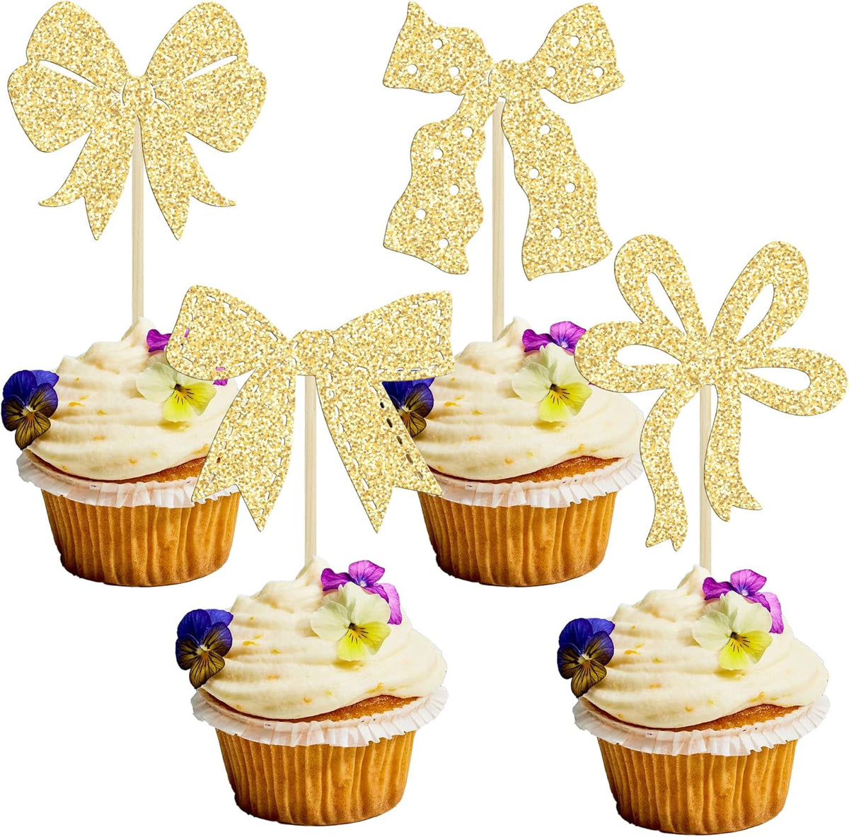 Ephlyn 24Pcs Bow Cupcake Toppers Bow Birthday Cake Topper Girls Birthday Party Decorations Bowknot