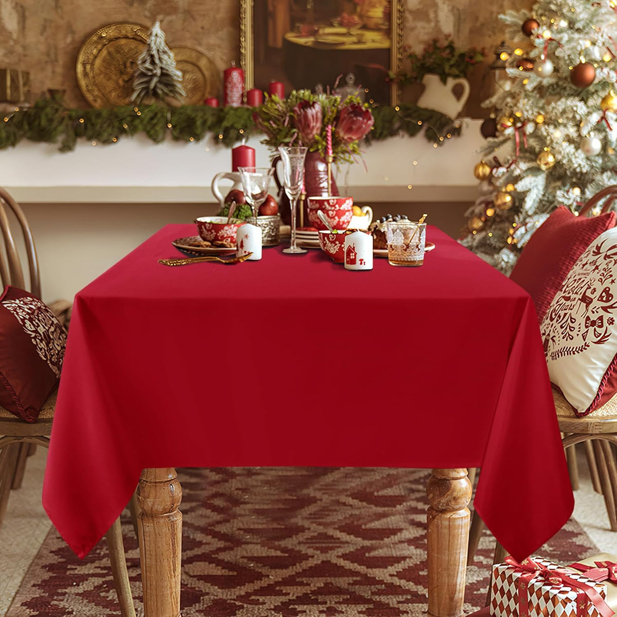 sancua 2 Pack Red Tablecloth 60 x 84 Inch, Rectangle 4 Feet Christmas Table Cloth - Stain and
