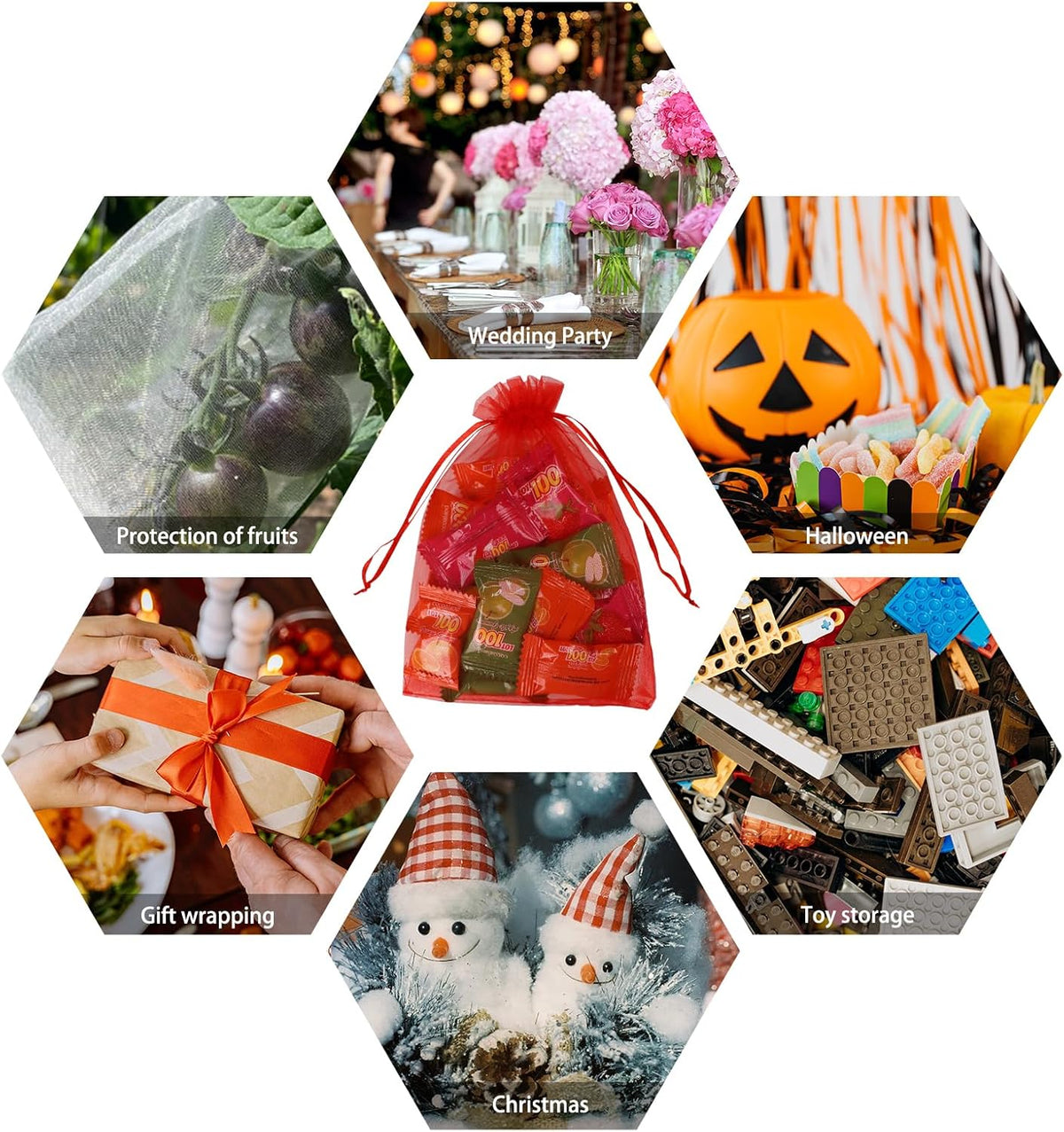 Wudygirl 100PCS Organza Bags 5X7 Inch Favor Bags Jewelry Bags Drawstring for Christmas Candy