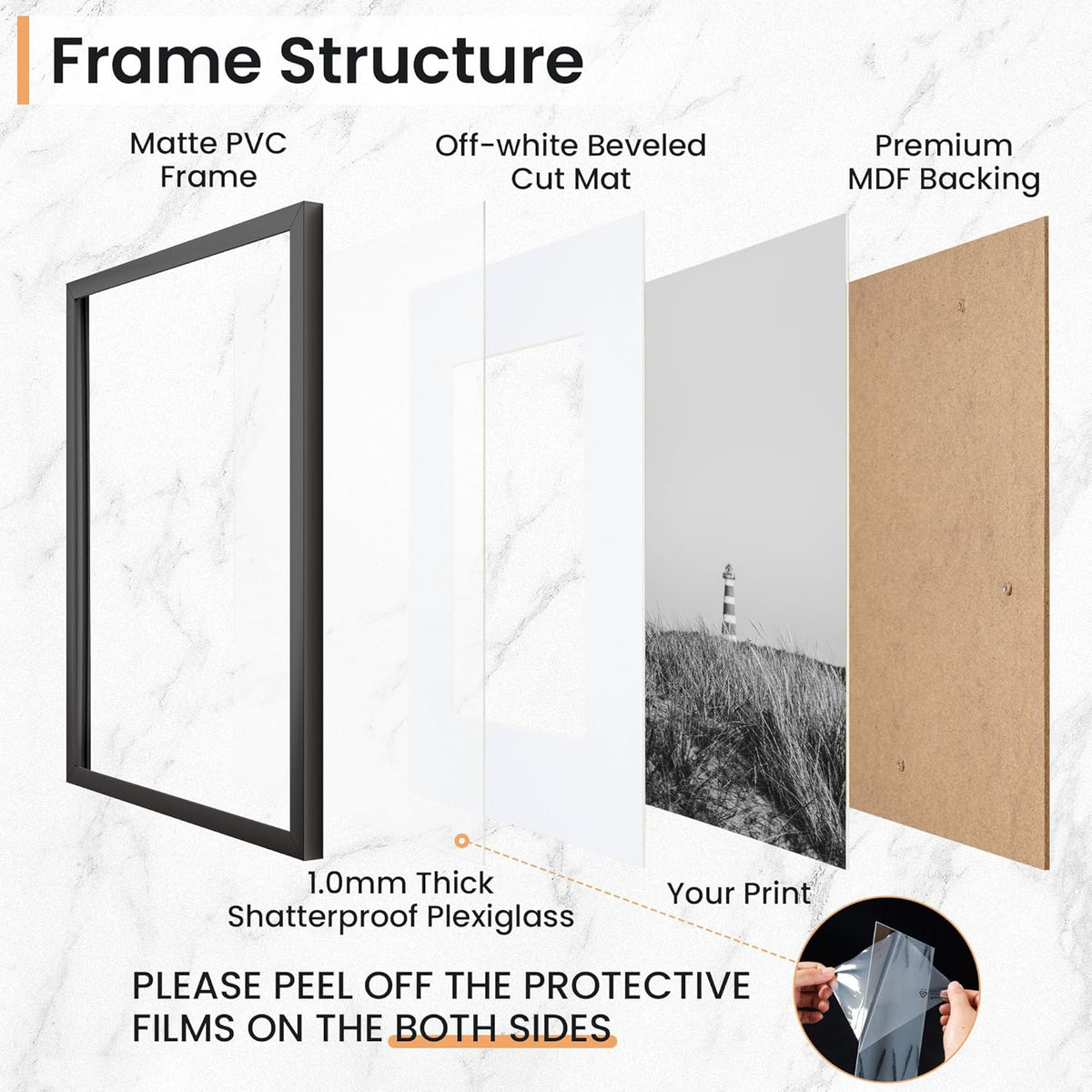 12x16 inch Picture Frame, 12x16 Photo Frames with Removable Mat - High Definition Plexiglass
