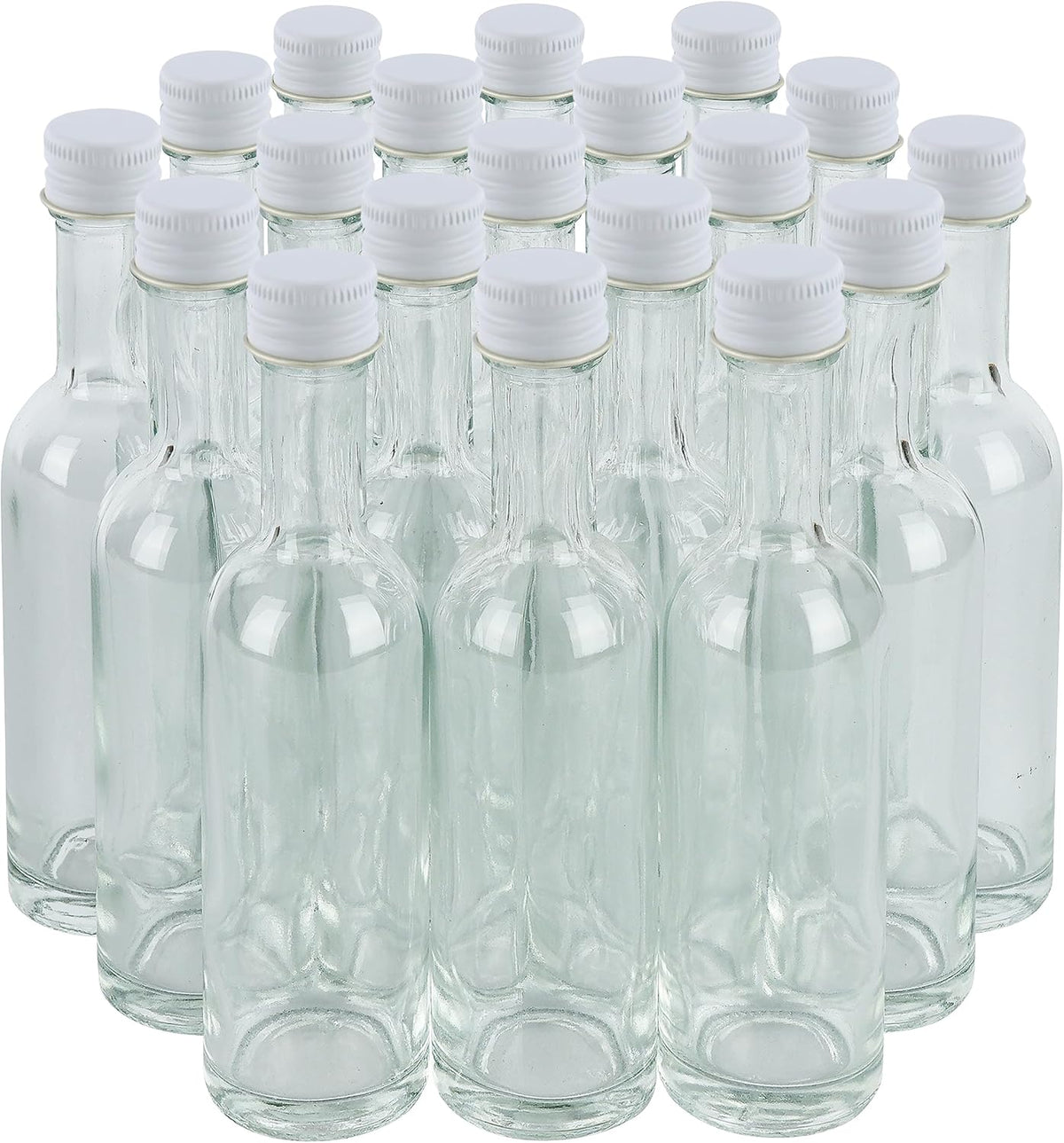 50 ml Mini Liquor Bottle Glass With Aluminum Lid and Heat Shrink 24 Pack (White Caps) for Liquor