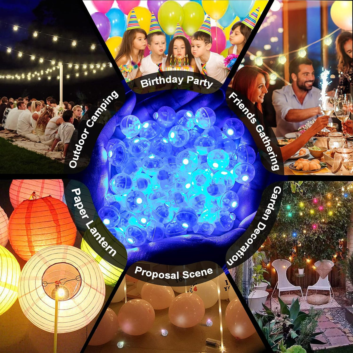 200pcs Blue LED Balloon Lights, LED Round Ball Lamp Tiny Lighting Decoration for Indoor Outdoor