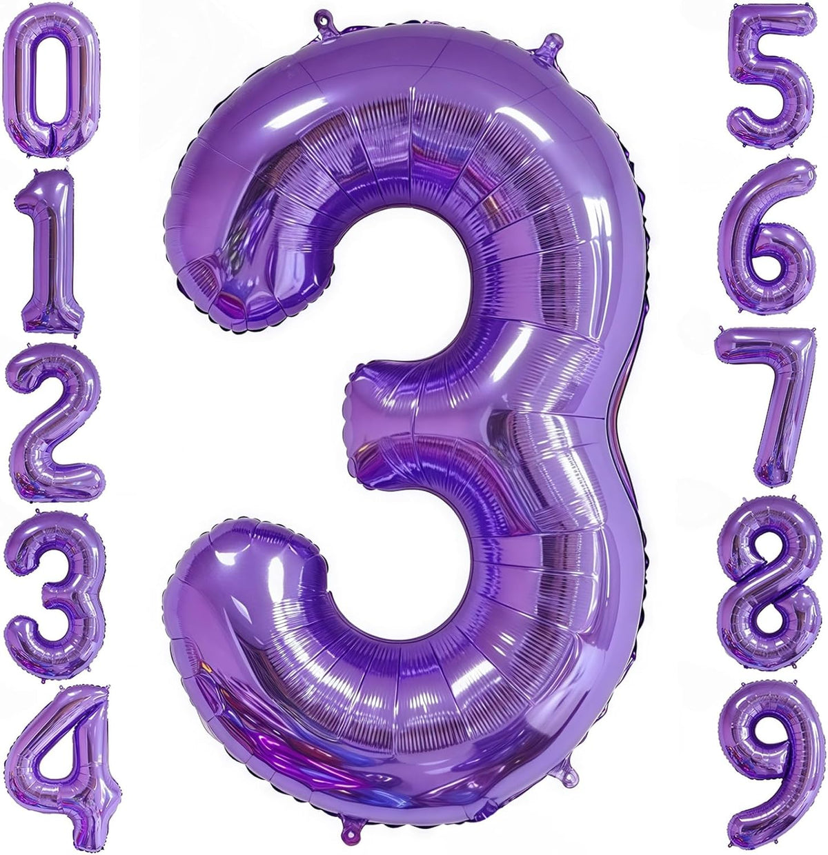 Purple 3 Balloon Number,40 Inch Number 3 Balloon Big Purple 3 Foil Mylar Helium Balloon for