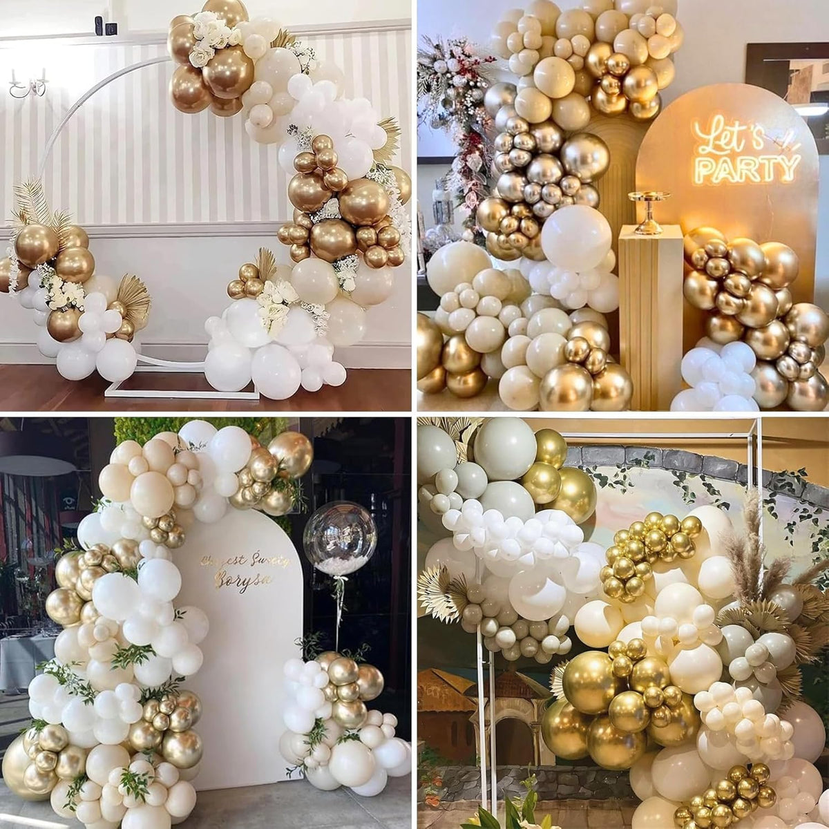 Beige White Gold Balloons, 60PCS Nude Metallic Champagne Gold Cream White Clear Balloon Ivory White