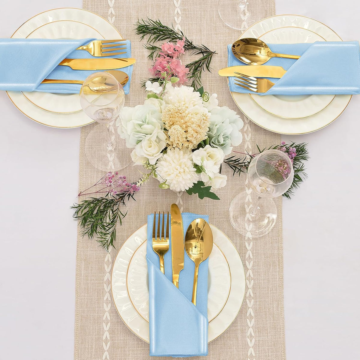 50 Pieces Light Blue Satin Napkins, 17" x 17" Square Table Napkins, Silky Soft Smooth Washable