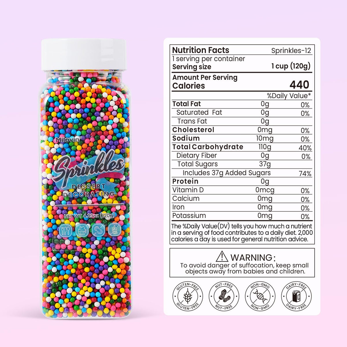 Rainbow Nonpareils Sprinkles, 4.23oz Nonpareils, Edible Rainbow Sprinkles for Cake Decorating