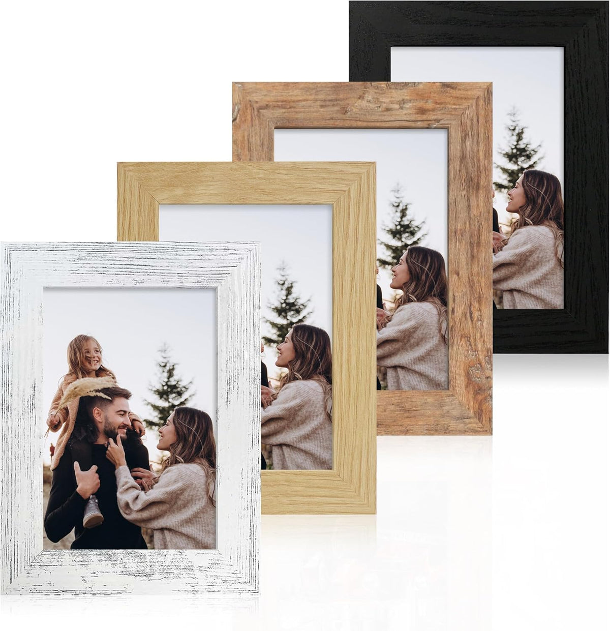 4x6 Picture Frame Set of 4, High Definition Real Glass 4 x 6 Photo Frames for Tabletop Display and
