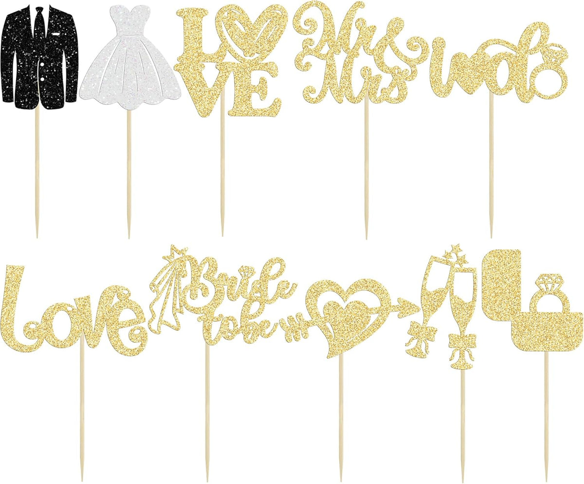 Ephlyn 30Pcs Bride to be Cupcake Toppers Glitter Diamond Ring Love I Do Cupcake Picks for Miss to
