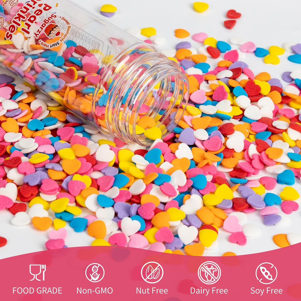 Edible Confetti Sprinkles,Colorful Heart-Shape Cake Decoration for Desserts,Rainbow Press