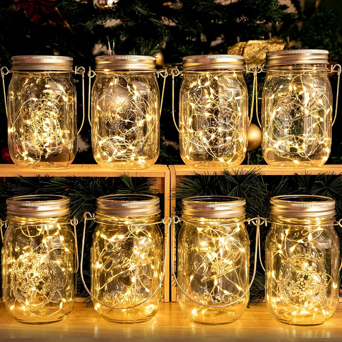 HXWEIYE 8 Pack Solar Mason Jar Lights Lanterns,Jars & Hangers Included，30LED Waterproof Hanging
