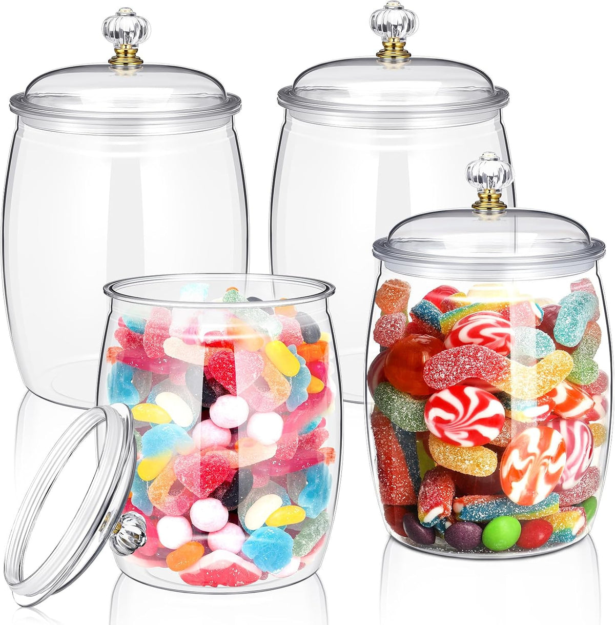 Nuogo 4 Pcs Plastic Candy and Cookie Jars with Lids Clear Cookie Container Candy Jars Large