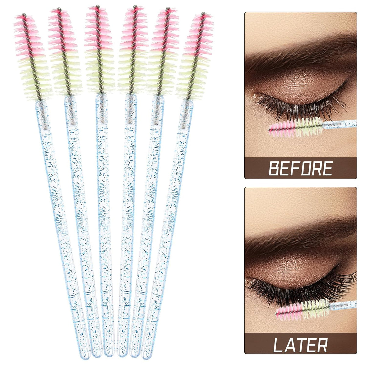 300PCS Disposable Mascara Wands Spoolie Brush Crystal Eyebrow Brushes Eyelash Extension Applicator