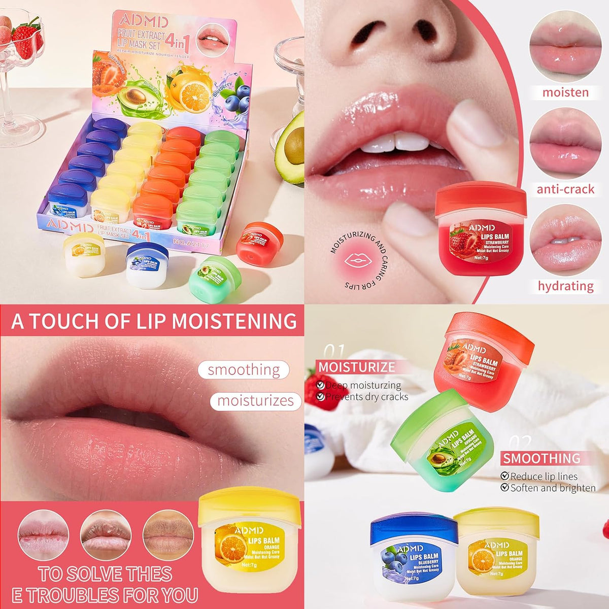 Lip Moisturizing Set, Lipstick, 24 Nourishing And Lip Balm Fruit Flavor Sets, Suitable For Dry