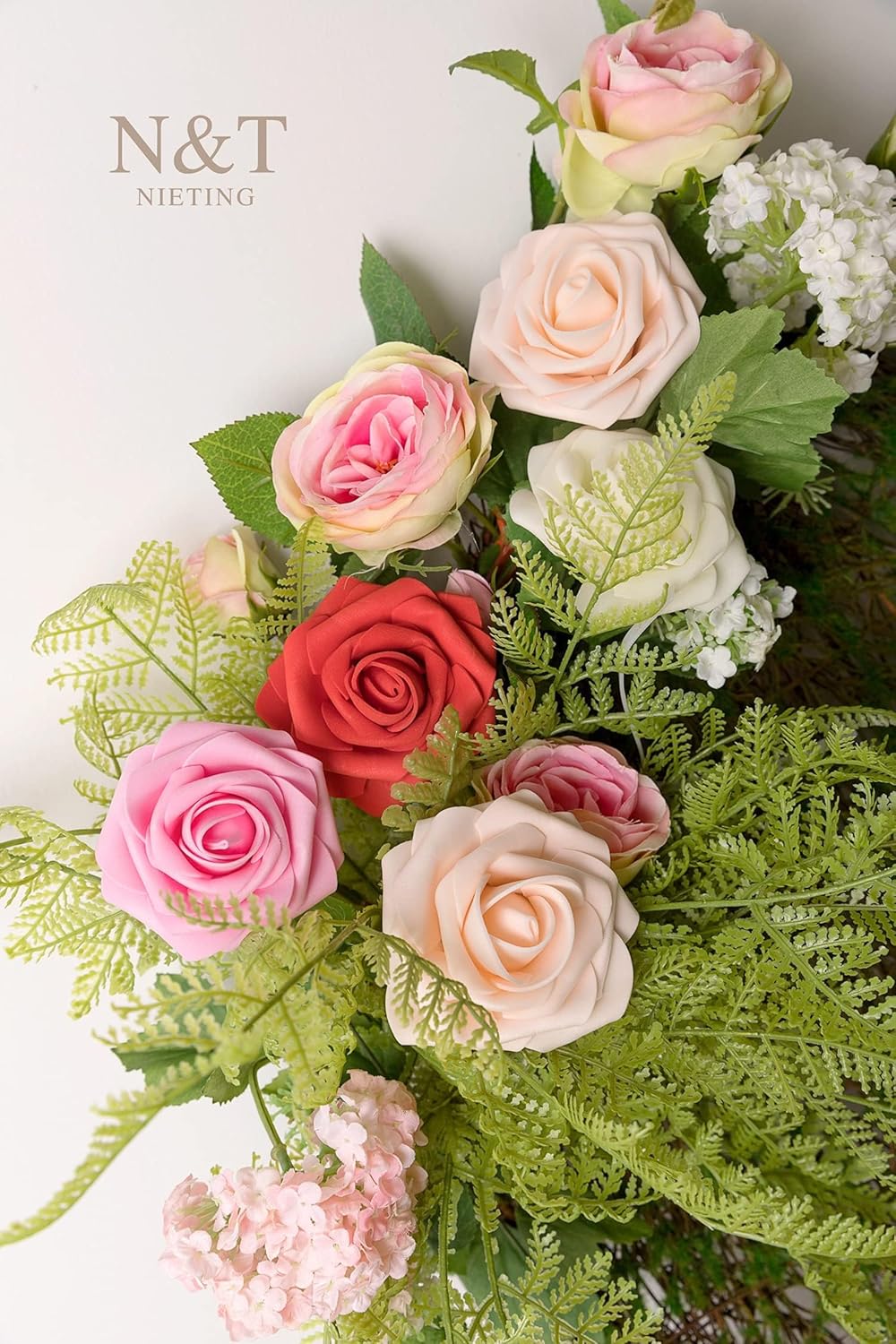 N&T NIETING Artificial Flowers 25pcs Real Looking Artificial Roses with Stems for Valentine's Day