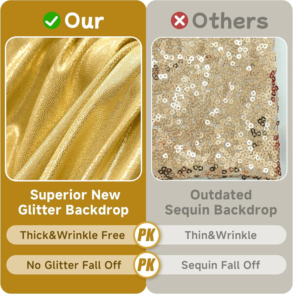 20x10ft Thick Gold Glitter Backdrop Curtain Panels for Parties, Wrinkle Free Sparking Sequin