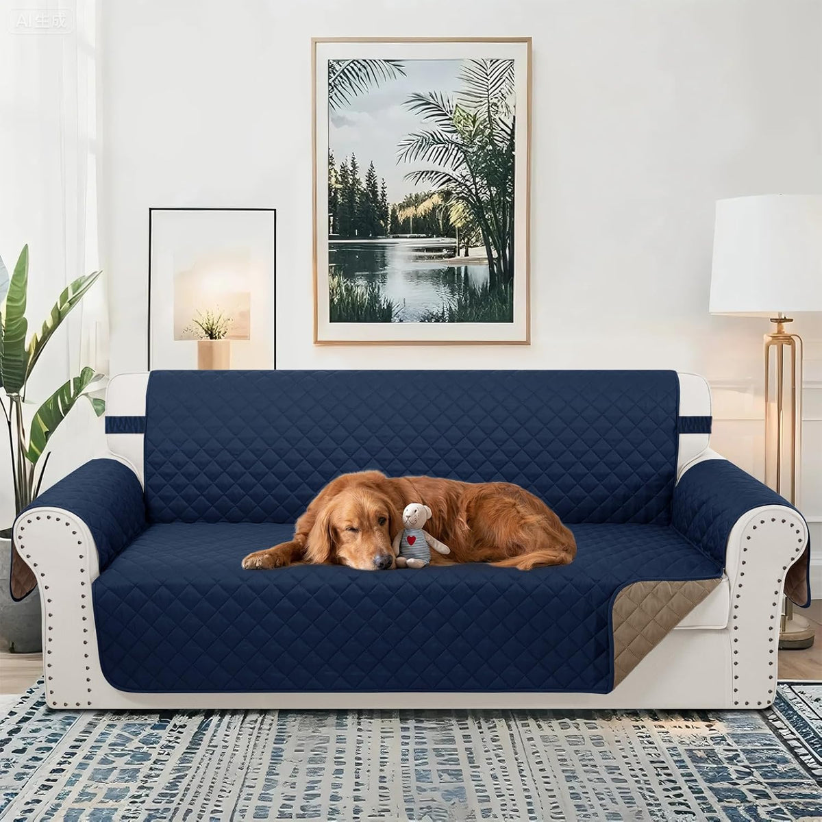 Reversible Oversized Sofa Covers Couch Cover Furniture Protector for Dogs Elastic Straps Water