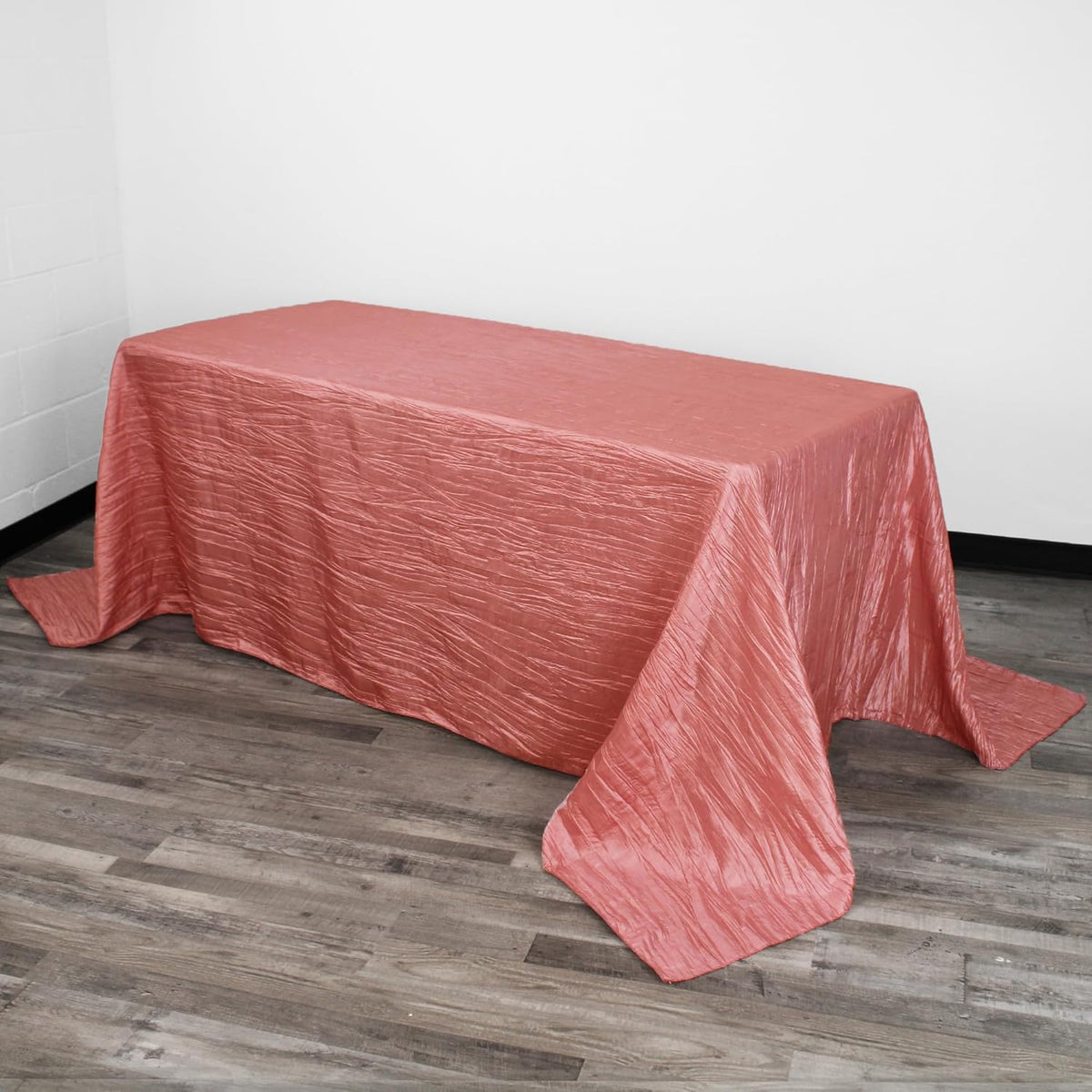 YOUR CHAIR COVERS - 90 x 132 inch Rectangular Crinkle Taffeta Tablecloth - Coral, Rectangle Table