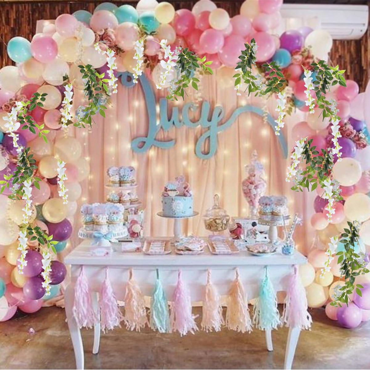 DearHouse 4Pcs 6.6Ft/Piece Artificial Flowers Silk Wisteria Garland Artificial Wisteria Vine Rattan