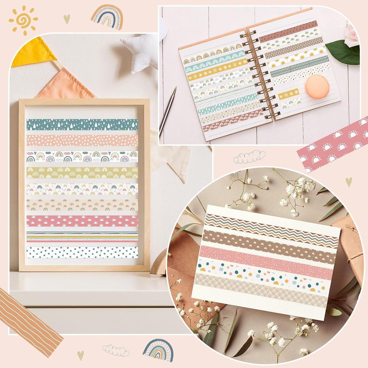 TaoBary 33 Rolls Holiday Plaid Washi Tape, 15 mm Seasonal Washi Tape Set Bohemian Colorful Vintage