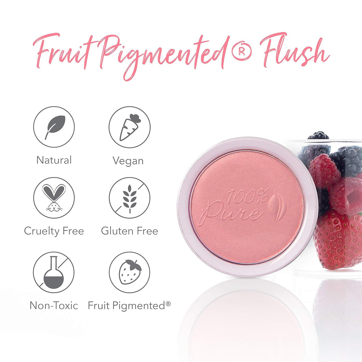 100% PURE Powder Blush (Fruit Pigmented), Chiffon, Soft Shimmery Finish, Nourishes Skin w/Rosehip