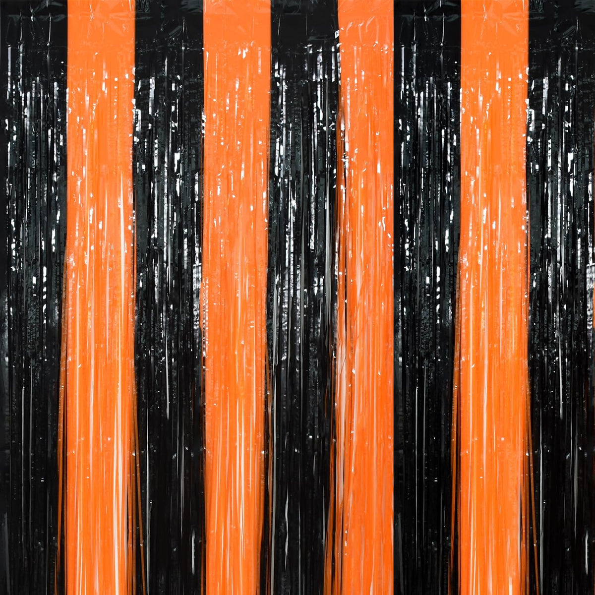 TONIFUL 2Pcs Black Orange Door Streamers,Photo Booth Backdrop Metallic Streamers Foil Fringe