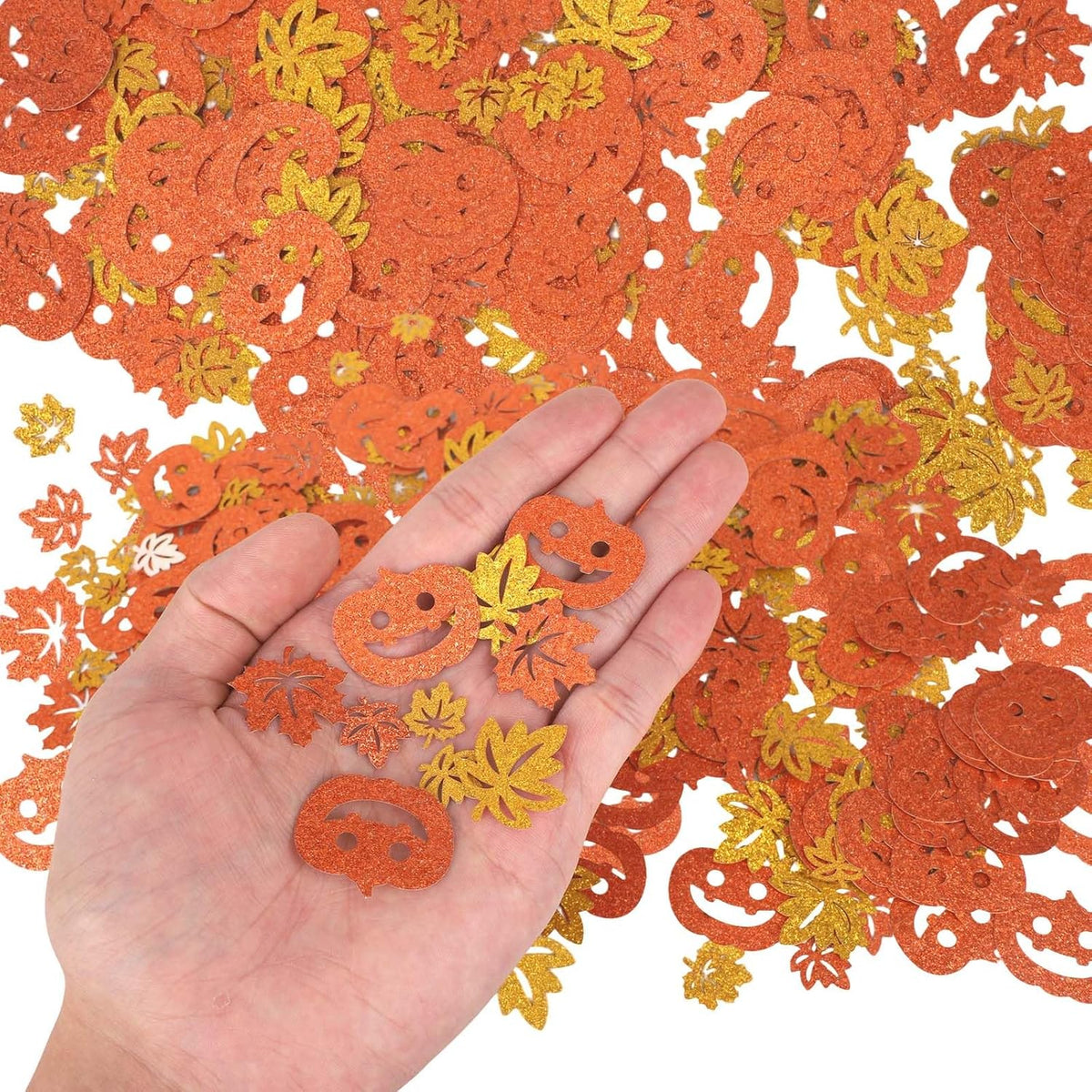 300pcs Fall Glitter Confetti, Autumn Maple Leaf Pumpkin Table Scatter for Thanksgiving Party