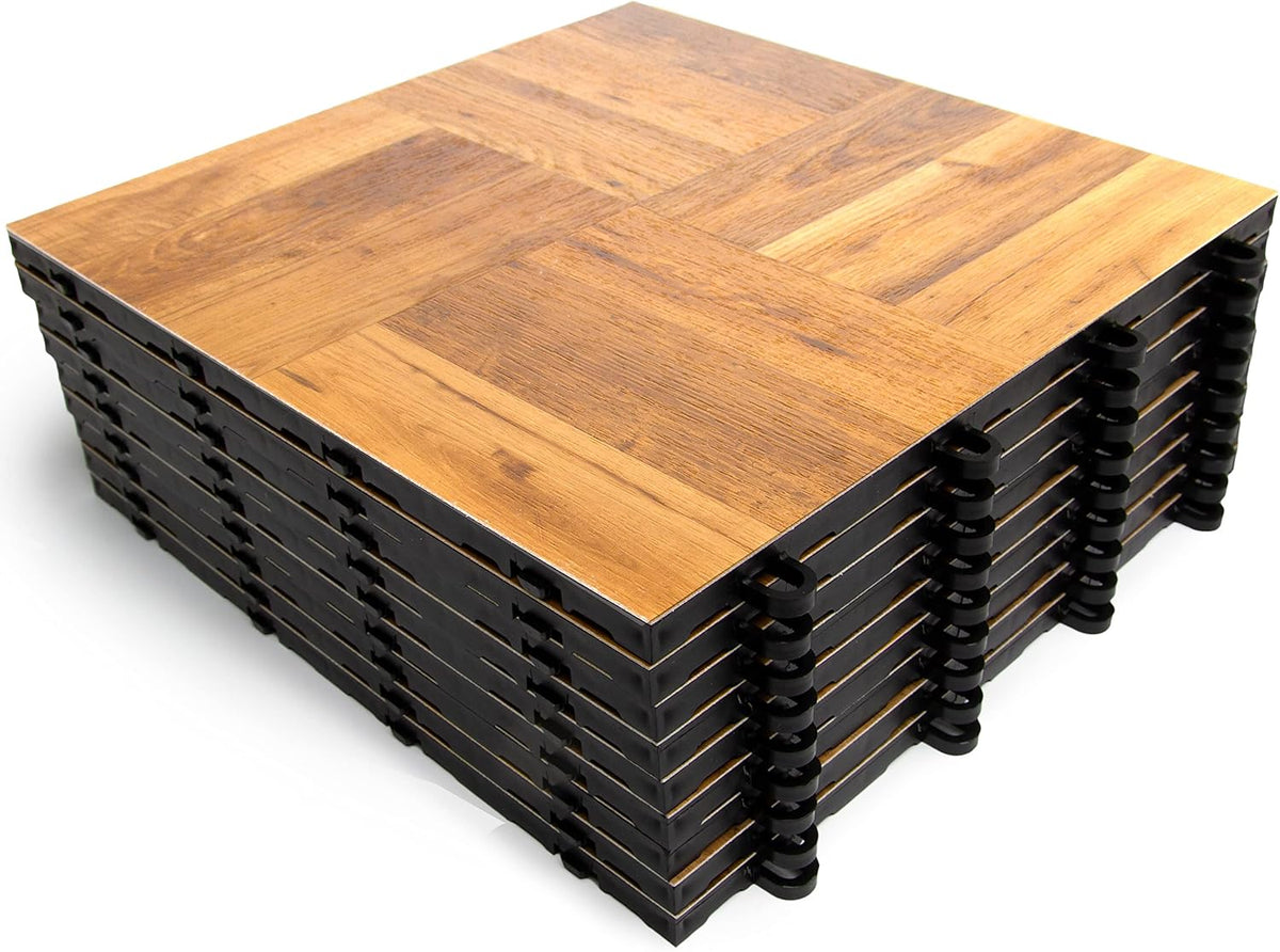 Big Floors 3X3OAKFLOOR Interlocking Lightweight Plastic Modular Dance Floor Kit (3' x 3'), Oak, 21