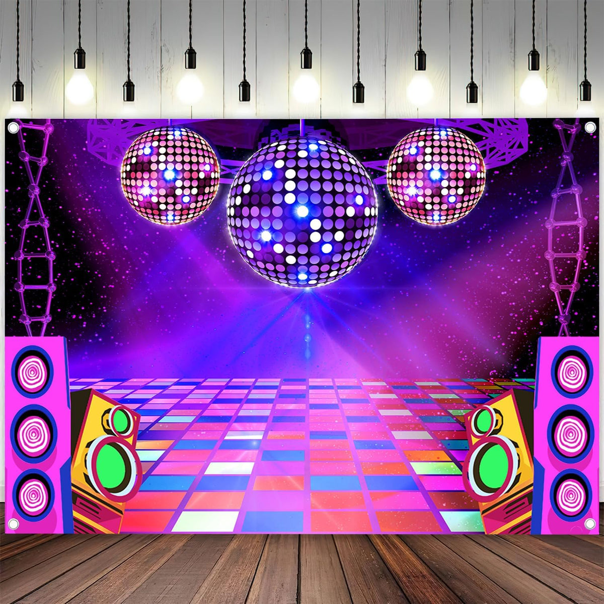 Dance Party Backdrop Retro 80s 90s Theme Stage Dance Ball Music Birthday Party Decoration DJ