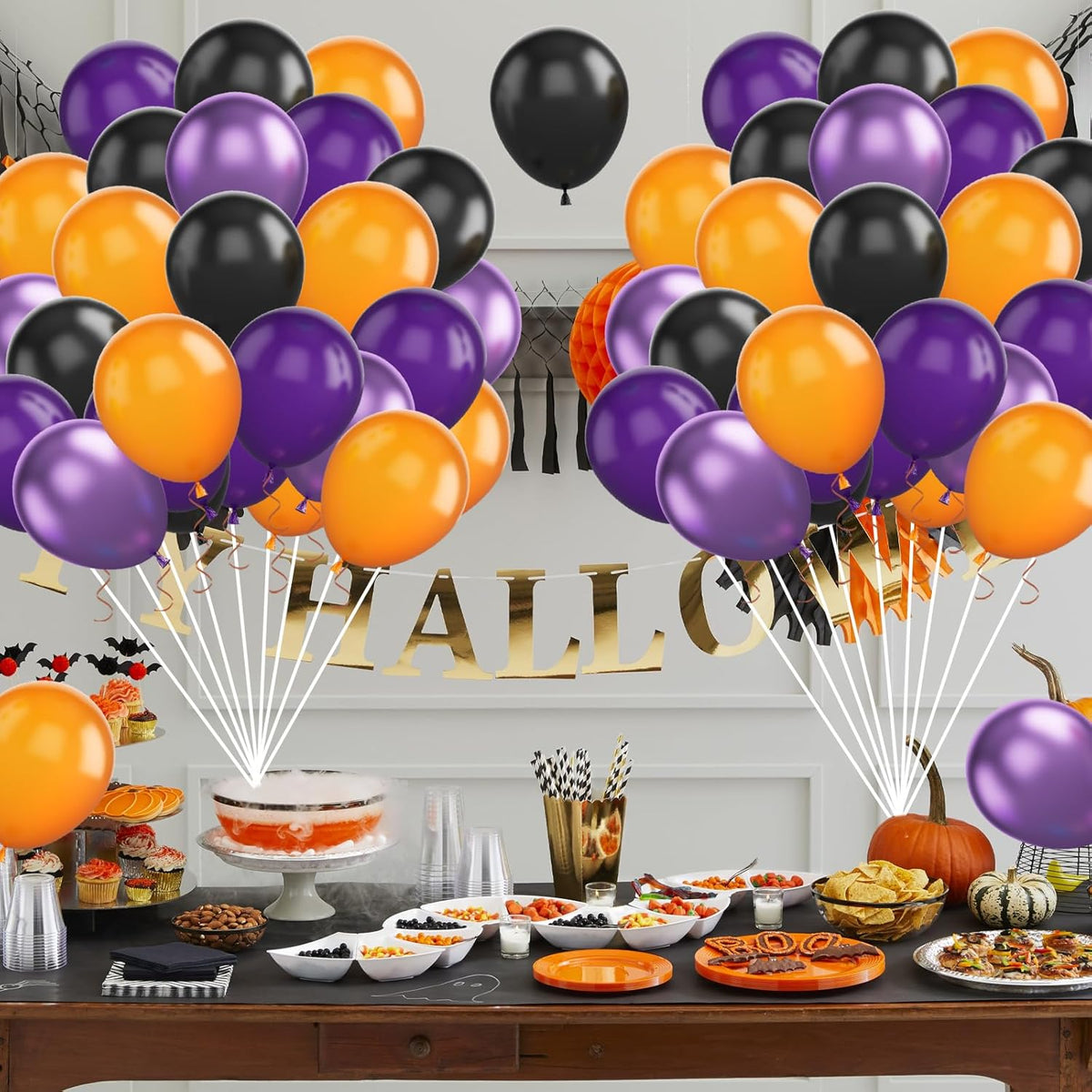 FunHot Halloween Party Balloons, 60Pcs Black Purple Orange Balloons, 12 Inch Metallic Purple Black