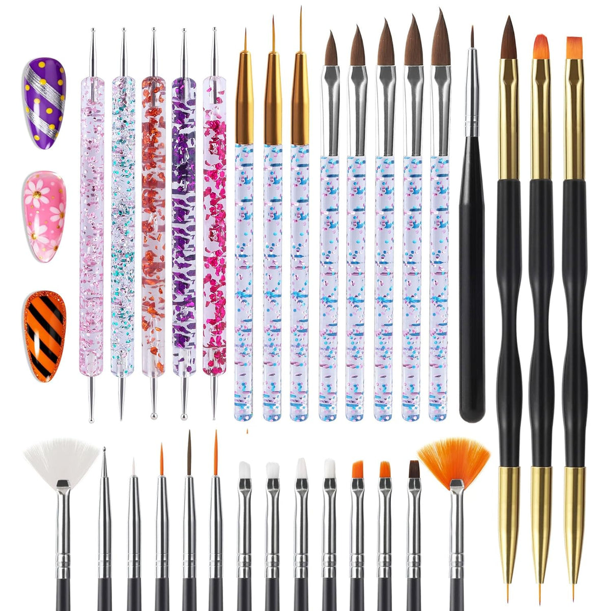 Artdone 31pcs Nail Art Brushes, Nail Art Tool Set, Dotting Tools, Dust Brush,Striping Brushes for