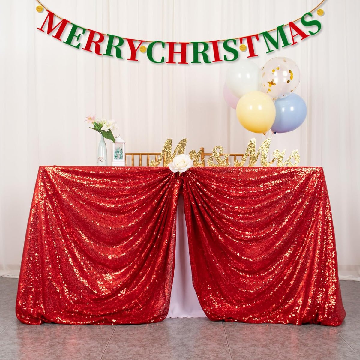 ShinyBeauty Red Table Cloths for Christmas 2 Packs, 72X72 Inch Sequin Tablecloths Square Shimmer