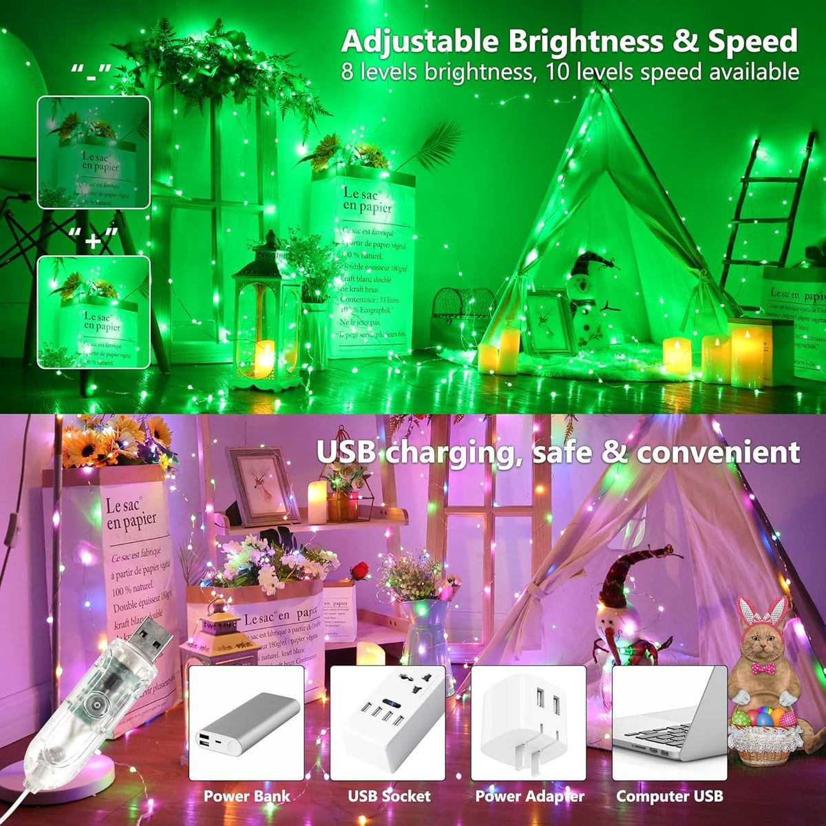 BrizLabs Color Changing Fairy Lights, 66ft 200 LED Rainbow Christmas Fairy Lights with Remote, RGB