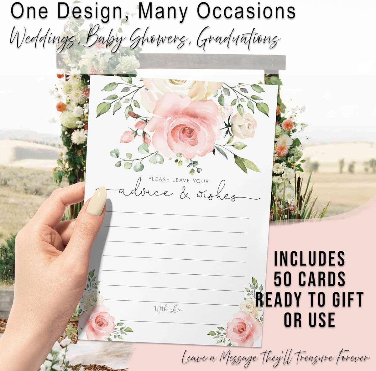 Your Main Event Prints Blush Floral Advice and Wishes Cards for the Bride and Groom - Perfect for