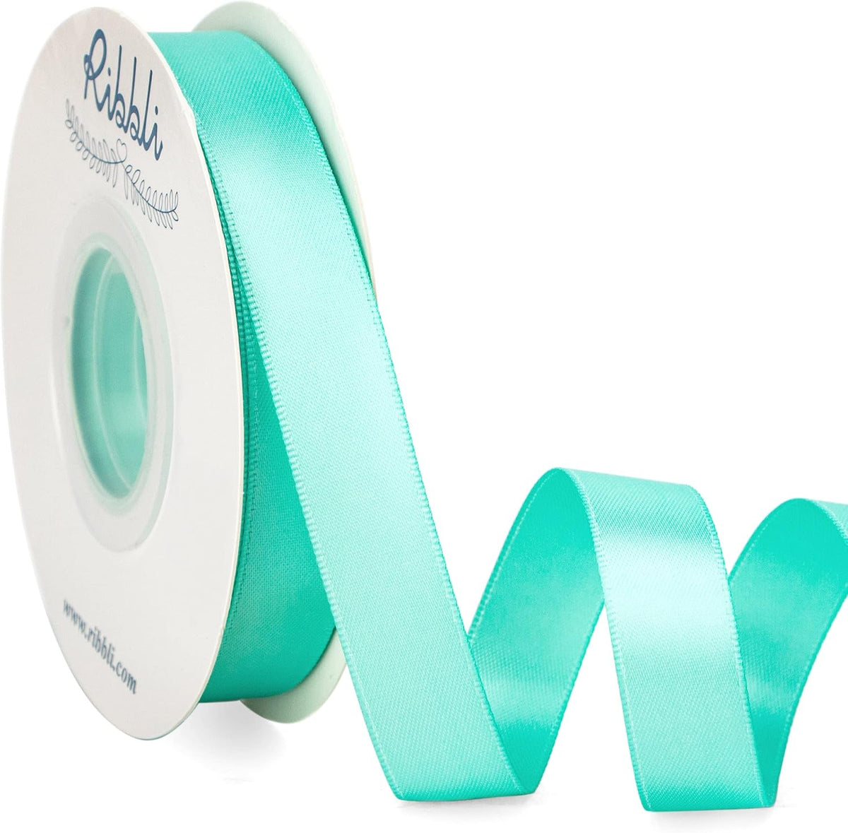 Ribbli Aqua Blue Satin Ribbon 5/8 inch x Continuous 25 Yards,Double Faced Satin Use for Craft, Gift