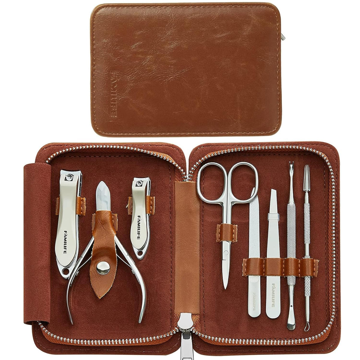 FAMILIFE Manicure Set, Nail Clippers Pedicure Tool, 8 pcs Stainless Steel Manicure Kit Professional