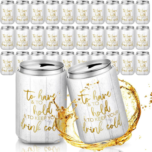 50 Pieces Wood Grain Wedding Can Cooler Sleeves Bulk Engagement Party Favors for Guests Cheers to