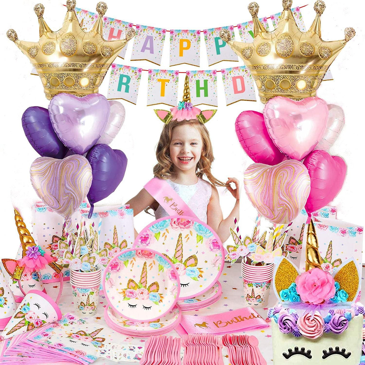 Pink Balloons Birthday Decorations，Gold Crown Princess Foil Balloons Set for Girls Women Party