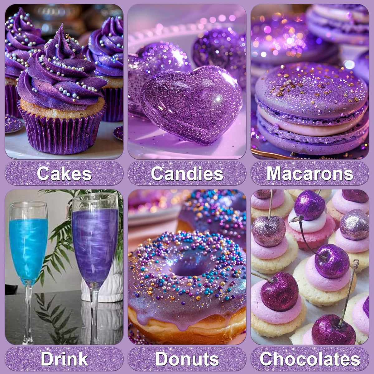 Purple Edible Glitter - 5g Food Grade Cake Decorating Shimmering Glitter, Edible Sprinkle Luster