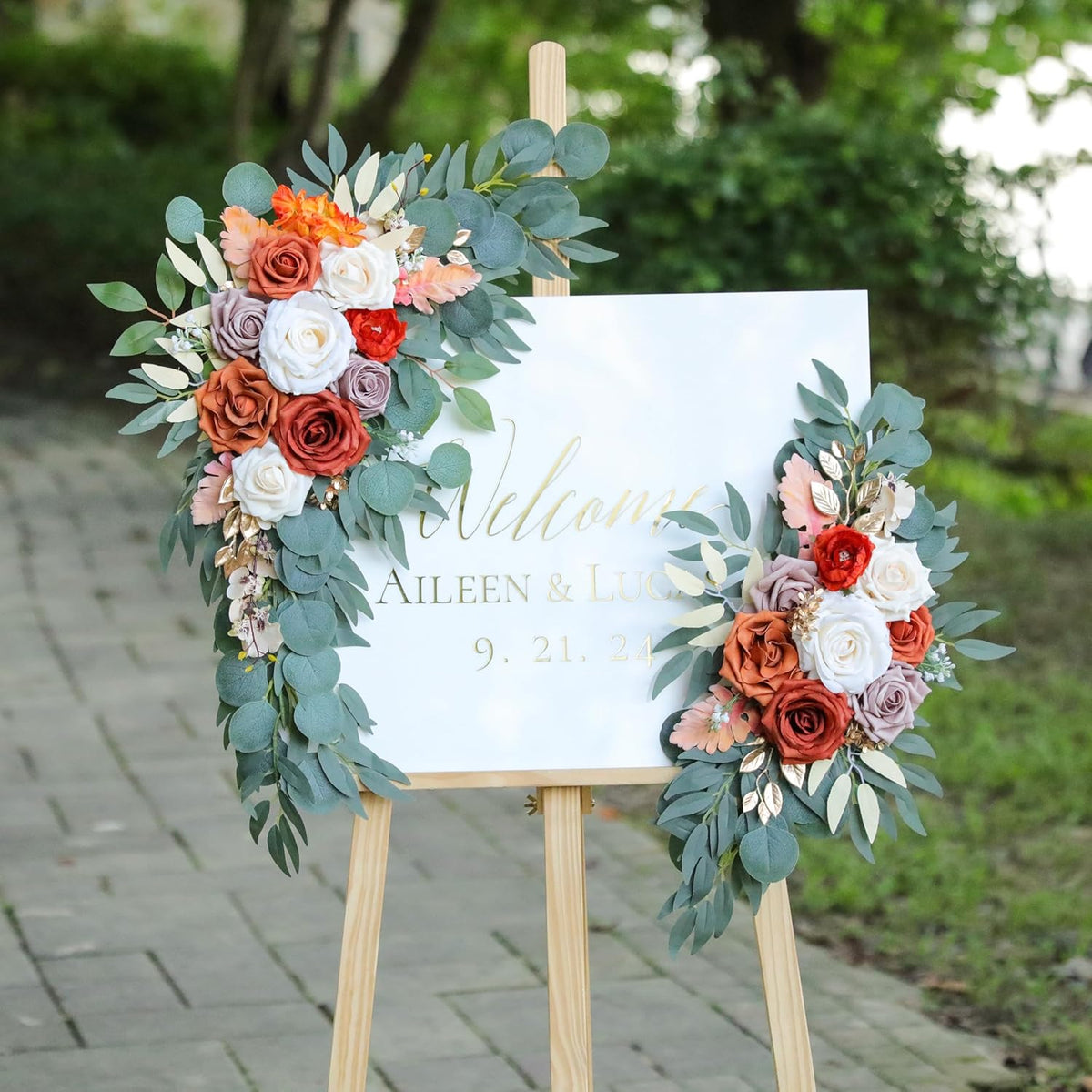 Burnt Orange Wedding Arch Flowers, Artificial Flowers for Wedding Welcome Signs and Autumn Weddings