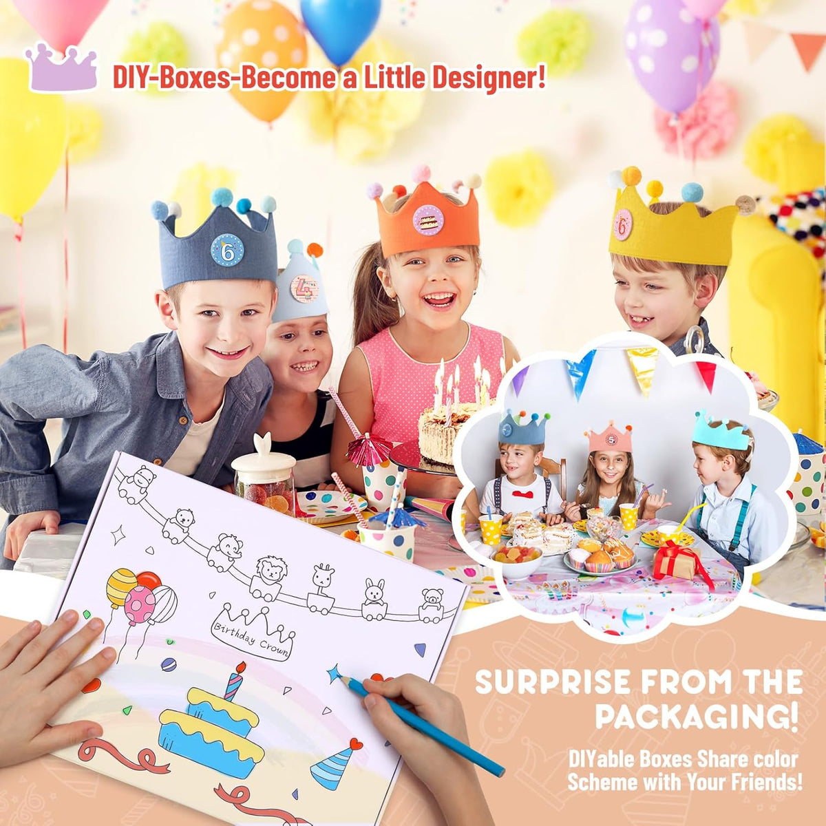 Reusable Birthday Crown with Numbers,Kids Birthday Hat Fabric Crown Pertain Kids Boy Toddler Girl