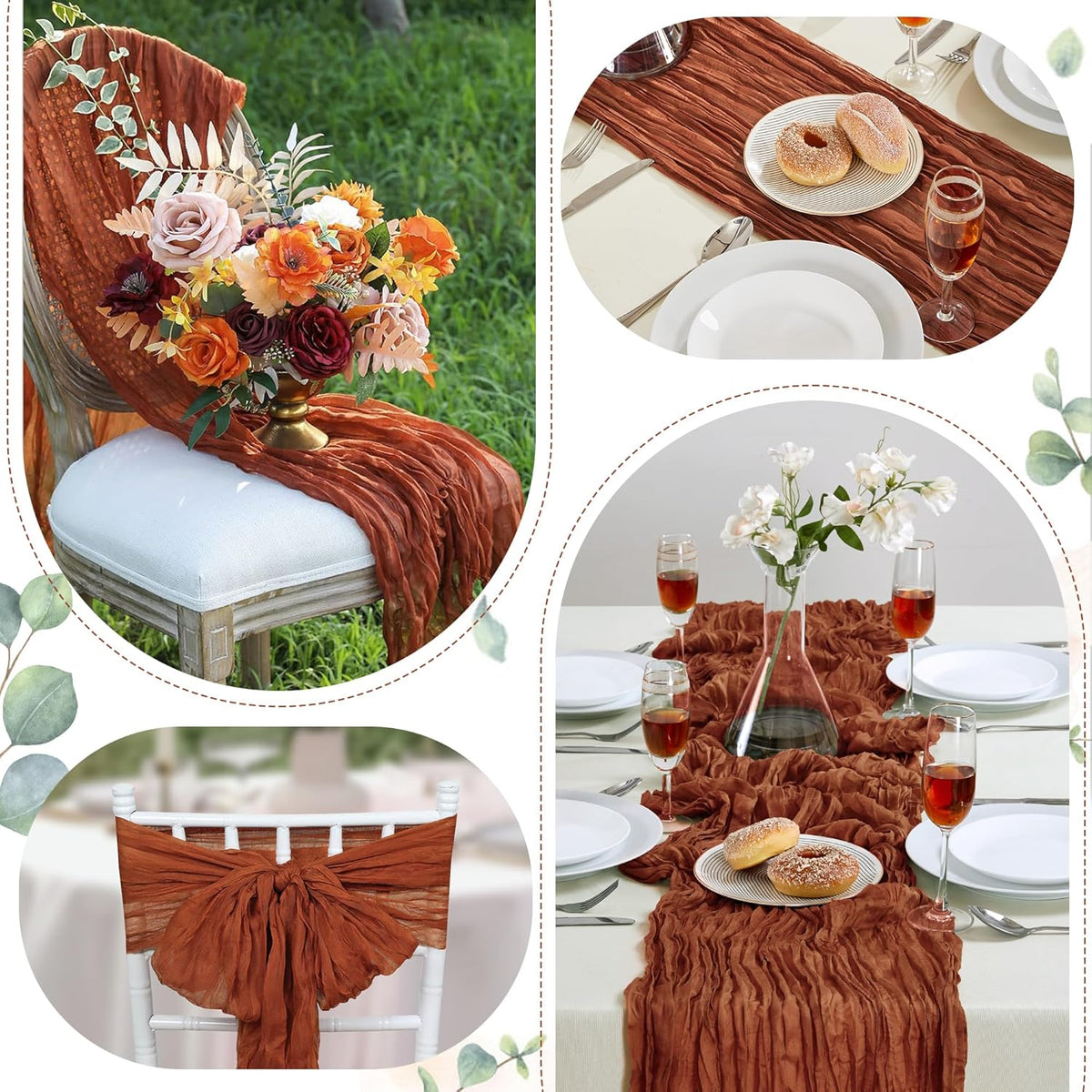 12 Pack Terracotta Cheesecloth Table Runner 10FT Long Boho Gauze Table Runner Rustic Sheer Runner