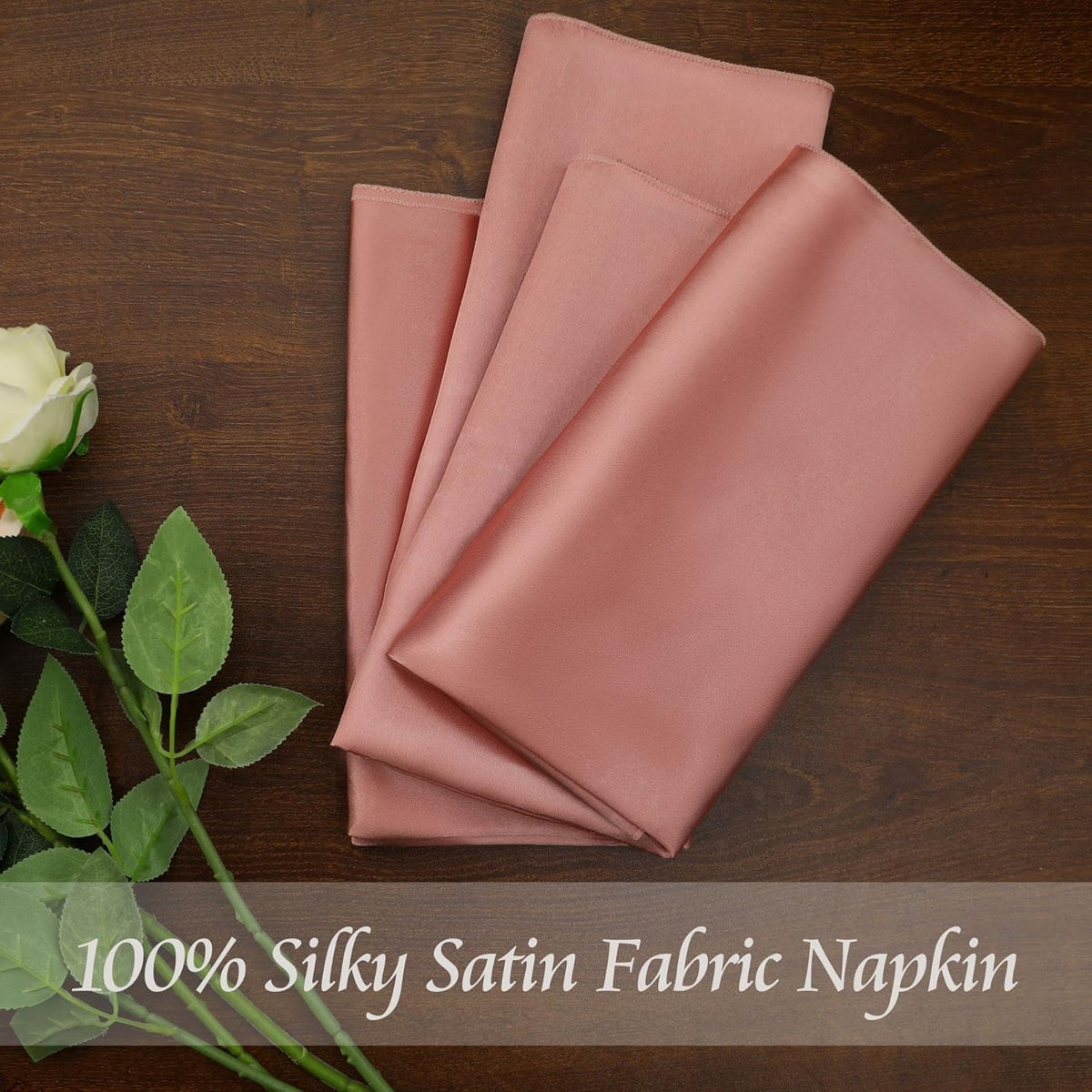 Manyshofu 50 Pieces Rose Gold Satin Napkins - 12x12 Inches Cloth Napkins, Square Satin Fabric