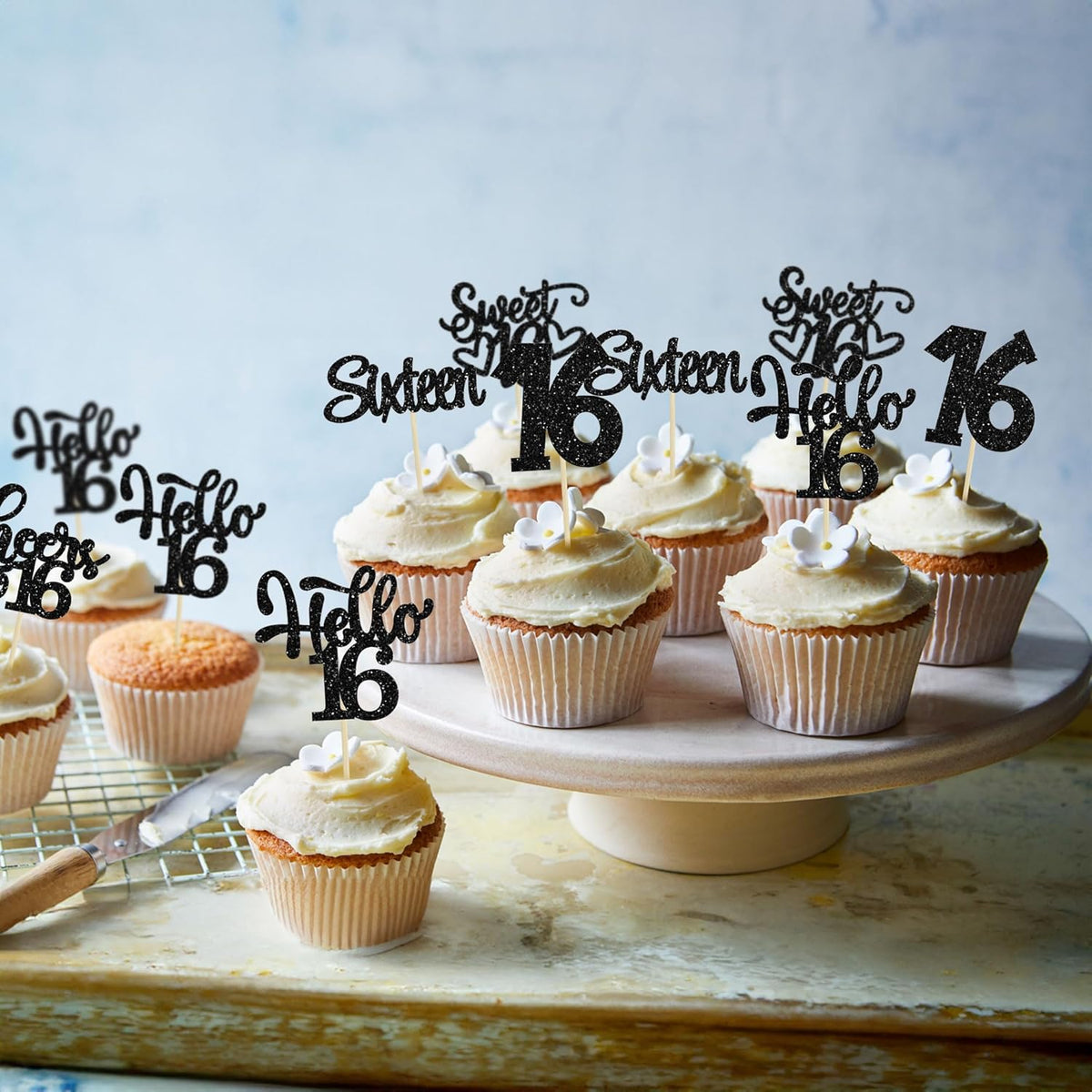 30pcs 16th Birthday Cupcake Toppers - Sixteen Happy Cupcake Picks, Cheers to 16 Sweet 16 Cake