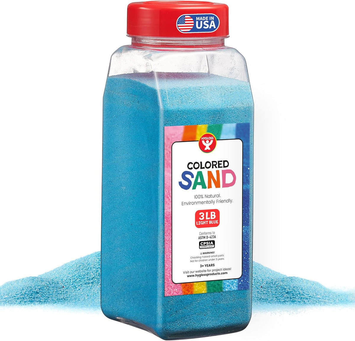 Hygloss Colored Sand for Crafts – 3 lb Bottle, Light Blue – Vibrant Colorful Fine Sensory Play Sand