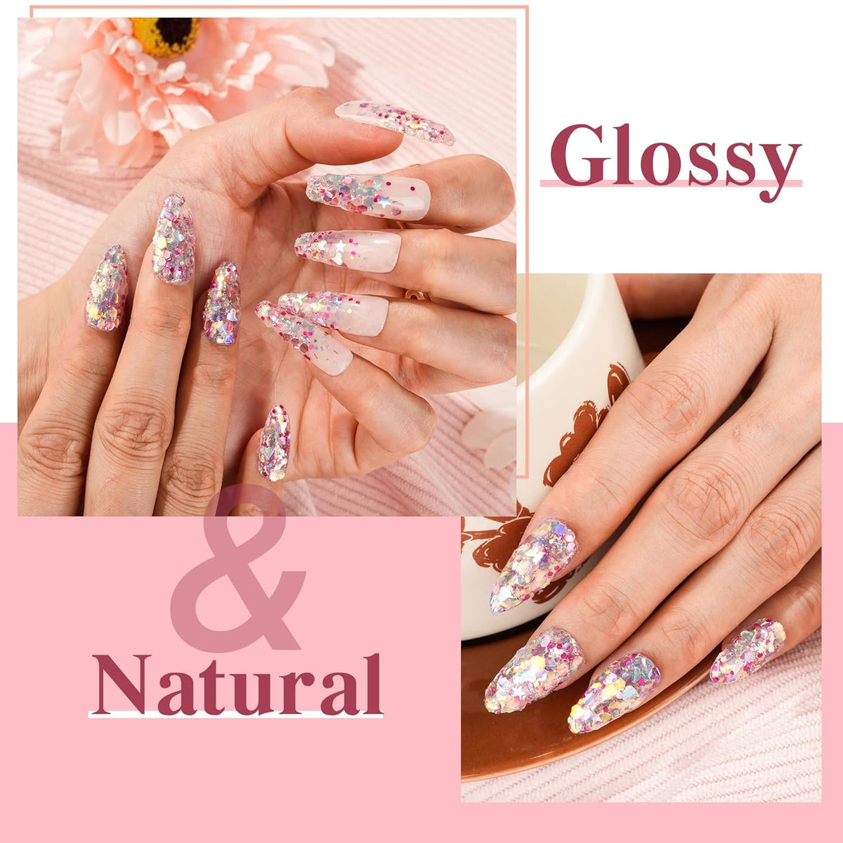 Dipping Powder Colors, Mermaid Tale Glitter Color Dip Powder - Nail Art Starter Manicure DIY No