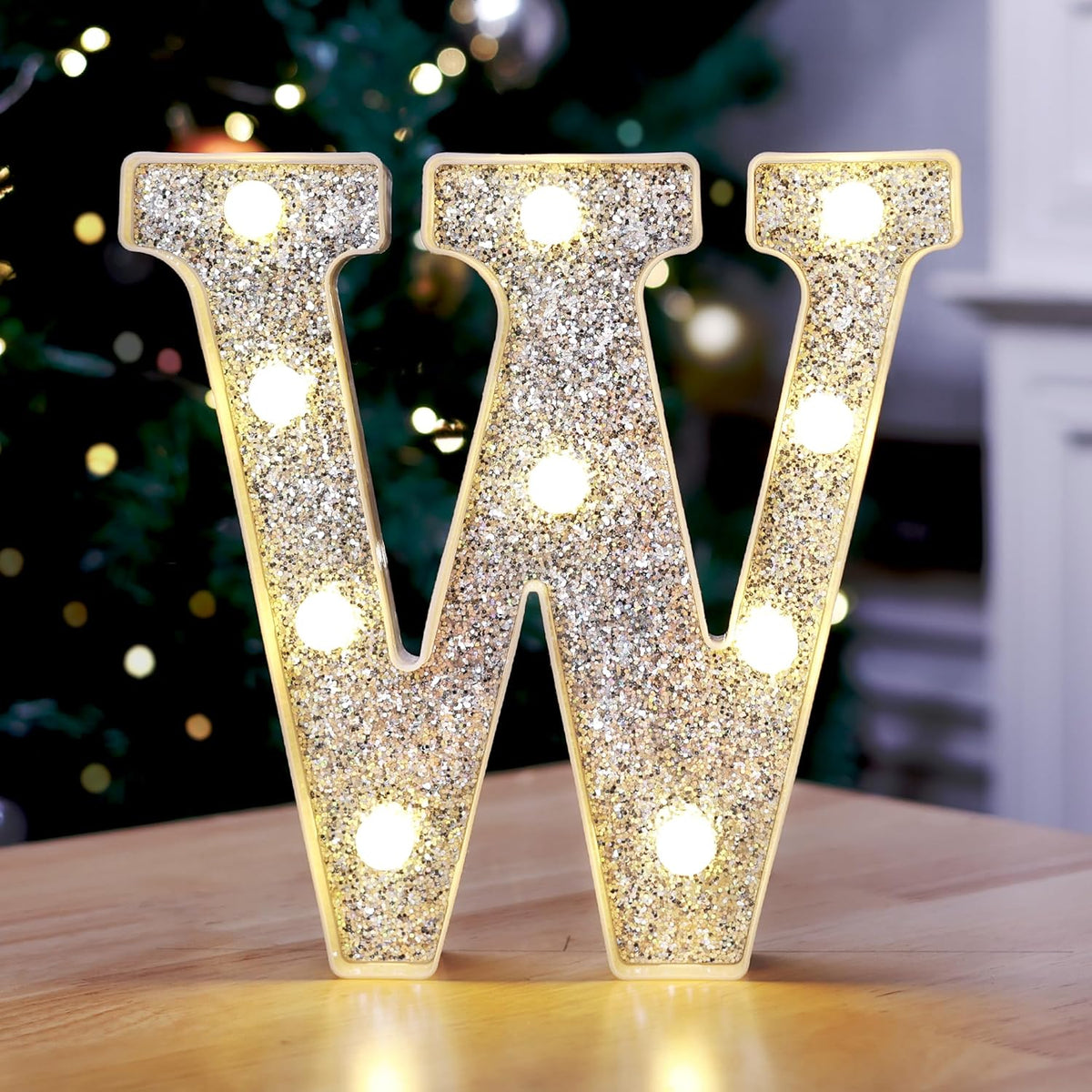 Marquee Light Up Letters, Glitter Silver LED Letter Lights Battery Powered Alphabet Letter Sign for