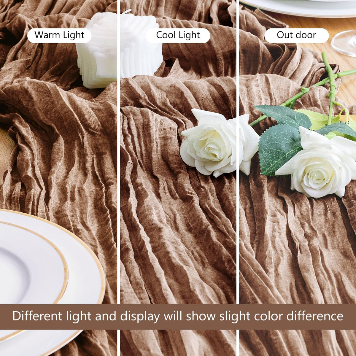 Asee'm Cheesecloth Table Runner 120 Inches Long Brown Boho Gauze Cheese Cloth Runner 10FT Rustic