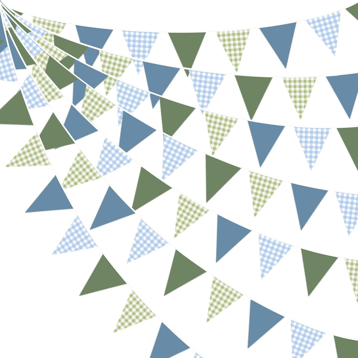 32Ft Blue Green Party Decorations Dusty Blue Sage Green Gingham Fabric Triangle Banner Flag Plaid