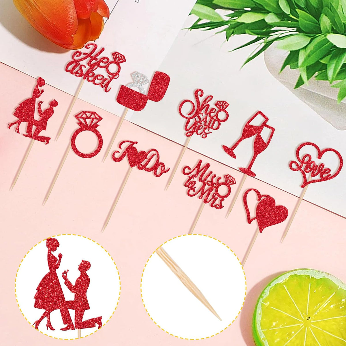 30 PCS He Asked She Said Yes Cupcake Toppers Glitter Engagement Cupcake Toppers Miss to Mrs I Do