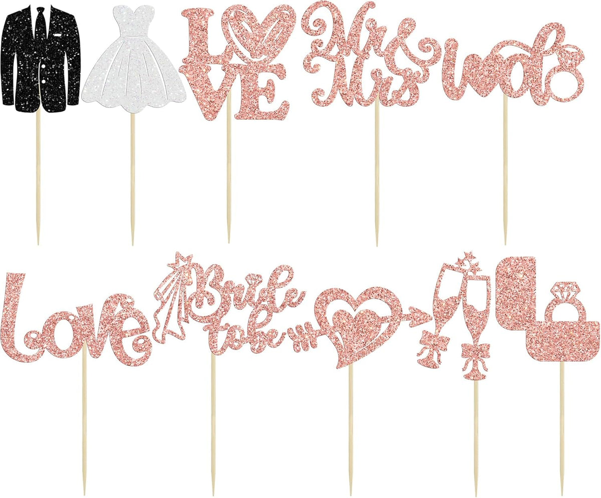 Ephlyn 30Pcs Bride to be Cupcake Toppers Glitter Wedding Cake Topper Decorations I Do Love Heart